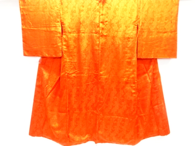 JAPANESE KIMONO / ANTIQUE JUBAN / SILK / RINZU / WOVEN TATEWAKU & CRANES & PAULOWNIA